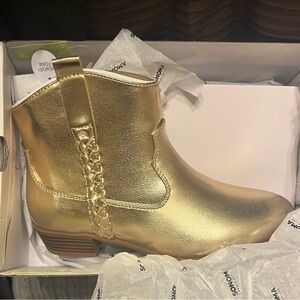 Girls Gold Ankle Boots with Braided Accent